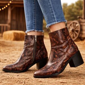 Treasure & Bond Ankle Boots Size 7 Snakeskin Print Western Block Heel Festival